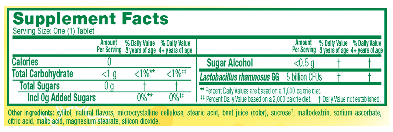 Supplemental Facts for Culturelle® Probiotics Kids Chewables Box