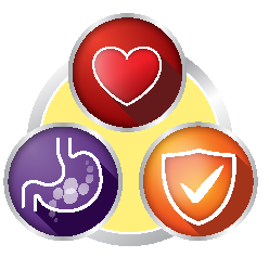 Purple Stomach, Red Heart, and Orange Check Icon